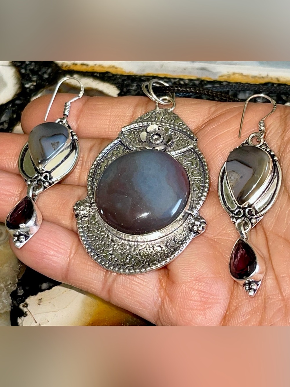 Botswana Agate Pendant & Earrings Set